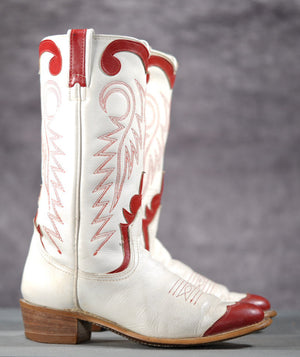 Vintage 1980s Red & White Inlay Cowboy Boots — Women’s 6.5 M