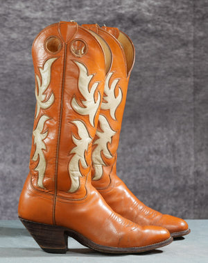 Vintage Justin Flame Inlay Cowboy Boots • Women’s 8 A
