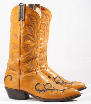 1980s Tony Lama Black Inlay Western Boots • Men’s 8.5 D