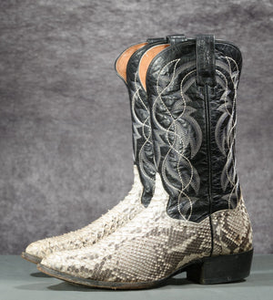 Vintage Dan Post Python Cowboy Boots — Natural & Black
Size: Men’s 12 D
