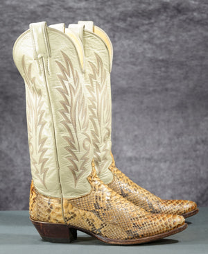 Vintage 1980s Justin Python Cowgirl Boots — Natural & Cream
Size: Women’s 6.5 B