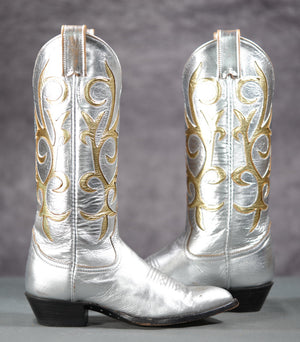1980s Larry Mahan Metallic Overlay Boots • Women’s 5.5 B