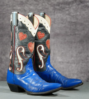 Vintage 1970s Larry Mahan Blue Heart Cowgirl Boots
Size: Ladies 7 B
