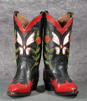1990s Montana • Butterfly Inlay Cowboy Boots • Women’s 7 B