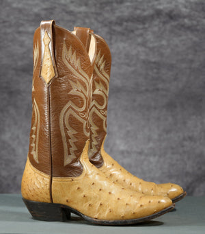 Vintage 1990s Larry Mahan Full-Quill Ostrich Cowboy Boots
Size: Men’s 9 D