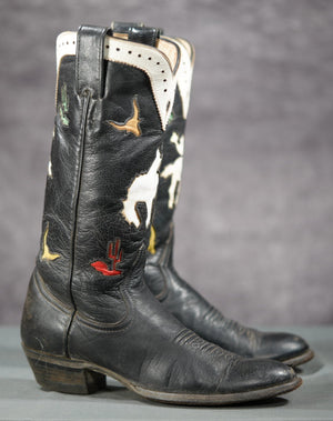 Vintage 1980s Larry Mahan Cowboy Boots • Desert Scene Inlay • Women’s Size 6 B