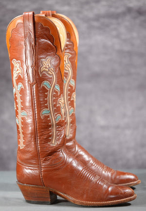 Vintage 1990s Lucchese Classics Tulip Inlay Tall Cowgirl Boots
Size: Women’s 7 B