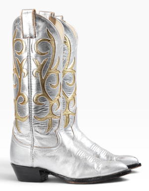1980s Larry Mahan Metallic Overlay Boots • Women’s 5.5 B