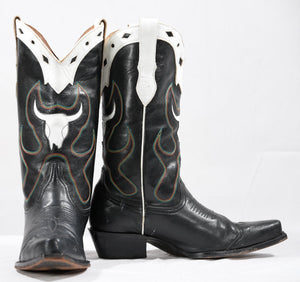 Late 1990s / Early 2000s Black & White Bull Skull Inlay Boots — Women’s 6.5 M
