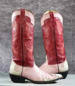 Vintage Pink & Red Western Boots • Women’s 10 M