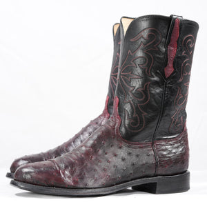 Lucchese Full-Quill Ostrich Roper Boots — Black Cherry
Size: Men’s 12 EE