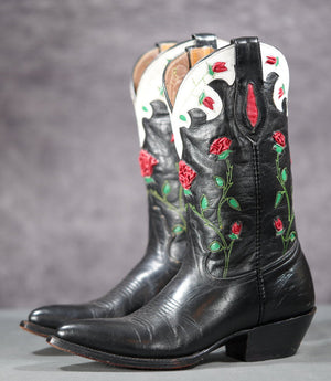 Vintage 1990s Montana Rose Inlay Cowboy Boots Ladies 6 B