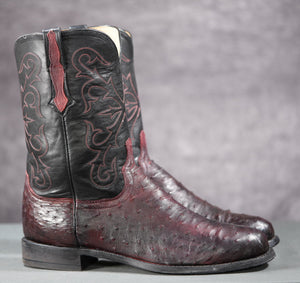 Lucchese Full-Quill Ostrich Roper Boots — Black Cherry
Size: Men’s 12 EE
