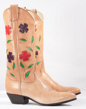 NOS 1980s Larry Mahan Floral Inlay Cowboy Boots
Size: Women’s 6.5 B