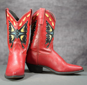 Vintage Late 1980s Miss Capezio Butterfly Cowboy Boots • Women’s Size 6.5 M