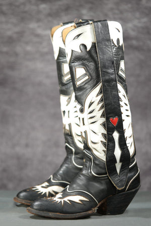 Vintage Late 1980s Austin Hall Thunderbird & Heart Cowgirl Boots
Size: Women’s 8.5 M