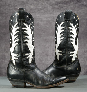 Vintage Black & White Inlay Cowgirl Boots — 1980s
Size: Women’s 6.5 M