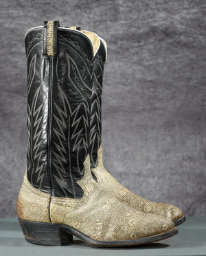 Vintage James Leddy Custom Ringtail Lizard Cowboy Boots
Size: Men’s 9 D