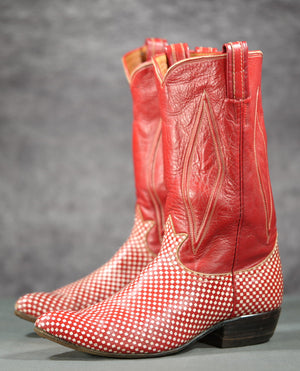 Vintage 1960s Tony Lama Red Checkerboard Rockabilly Cowgirl Boots
Size: Women’s 9.5 B