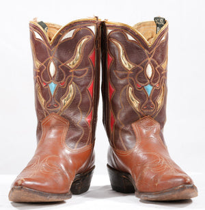 1960s • Acme Bull Head Western Inlay Boots • Women’s 6 M