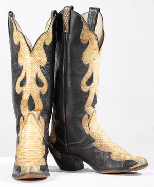 1970s Tony Lama Snakeskin Inlay Boots • Women’s 6 M