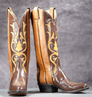 Tony Lama 1970s Tall Inlay Cowgirl Boots (NOS)
Size: Women’s 5 1/2 B