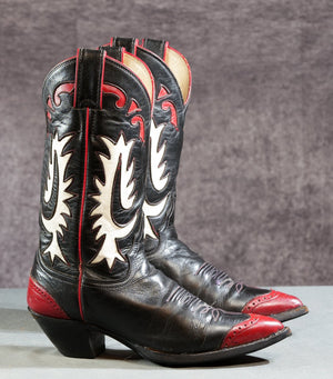 Early 1990s Justin Flame Inlay Cowgirl Boots • Women’s 6 B